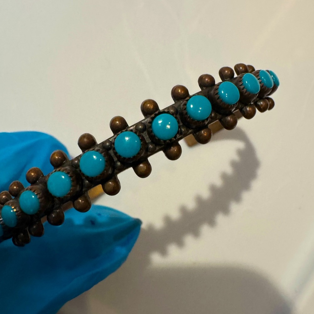 Genuine Turquoise Copper Cuff Bracelet Handmade Southwest Bracelet - Picture 6 of 16